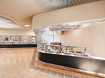 Spotlessly clean and modern cafeteria in the down time