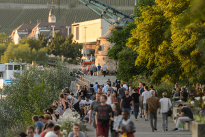 Der Hafenkran am Ufer des Mains